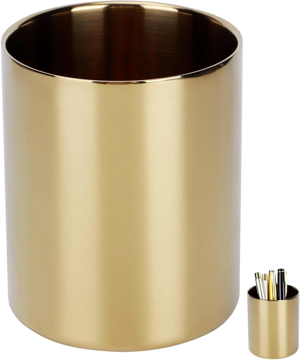 Stijlvolle Penhouder en Pot voor Bloemen van RVS - Desk Organizer voor Kantoor en Thuis, Perfect voor Pennen en Make-up Brushes