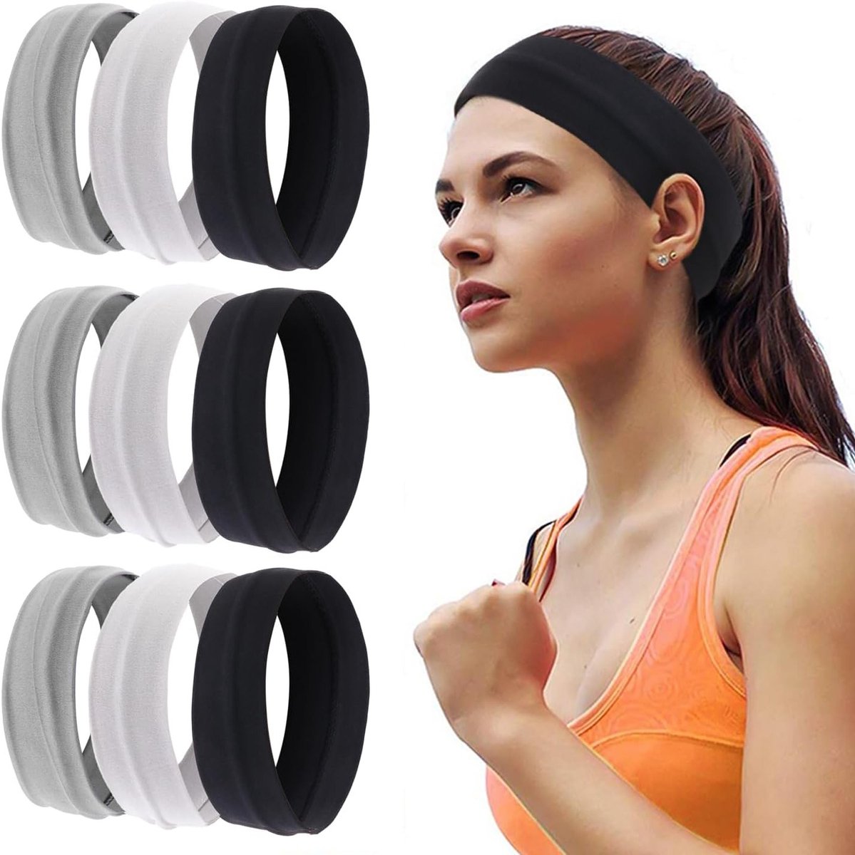 Set van 9 Elastische Sport Haarbanden voor Hardlopen, Yoga en Fitness - Ideaal voor Buitenactiviteiten en Zweetabsorptie