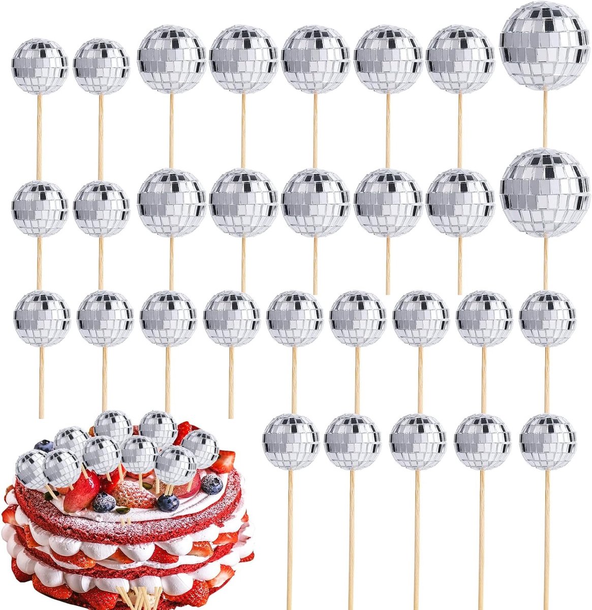Disco Bal Cake Toppers - 30 Stuks voor Feestelijke Taarten en Cupcakes, Decoratie voor Disco Thema en Desserts