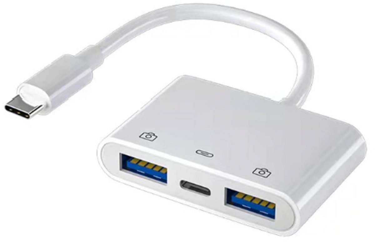 3-in-1 USB-C OTG Adapter – USB + Kaartlezer + Oplaadpoort – Type-C naar USB Hub – Flash Drive Muis Toetsenbord – iPhone 15/16/17 Samsung Android