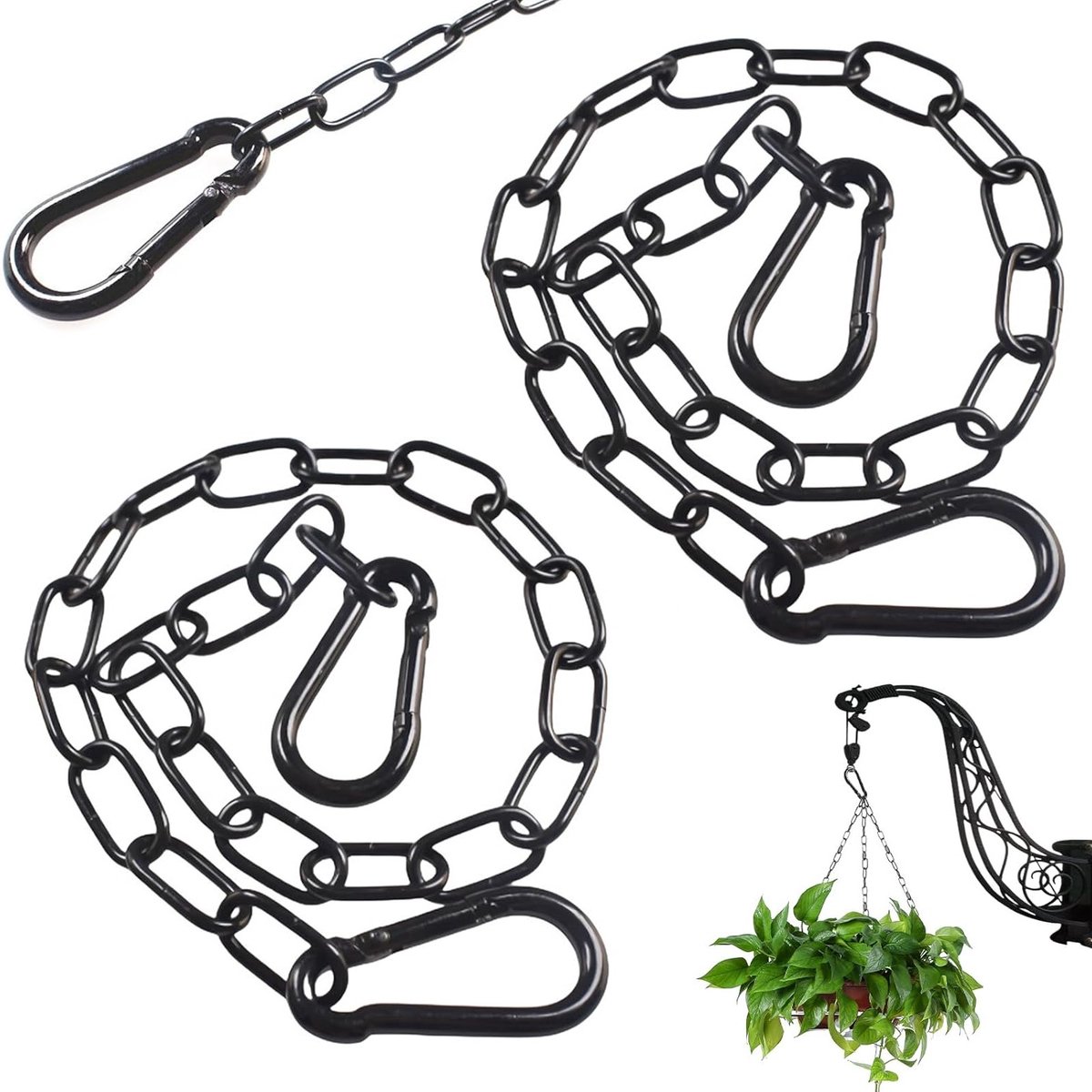 Roestvrijstalen ketting met karabijnhaak, 2 stuks, 0.5 m lange schakelketting, 3 mm, ideaal voor hekwerk en kooideuren