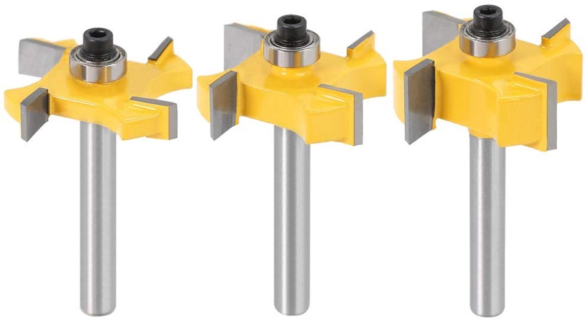ONF3 - Rabbeting Router Bit Set - Houtbewerking - 3 Stuks - 4 Vleugels - Slotting Cutter - Top Lager - Frees Tool - 1/4 Inch