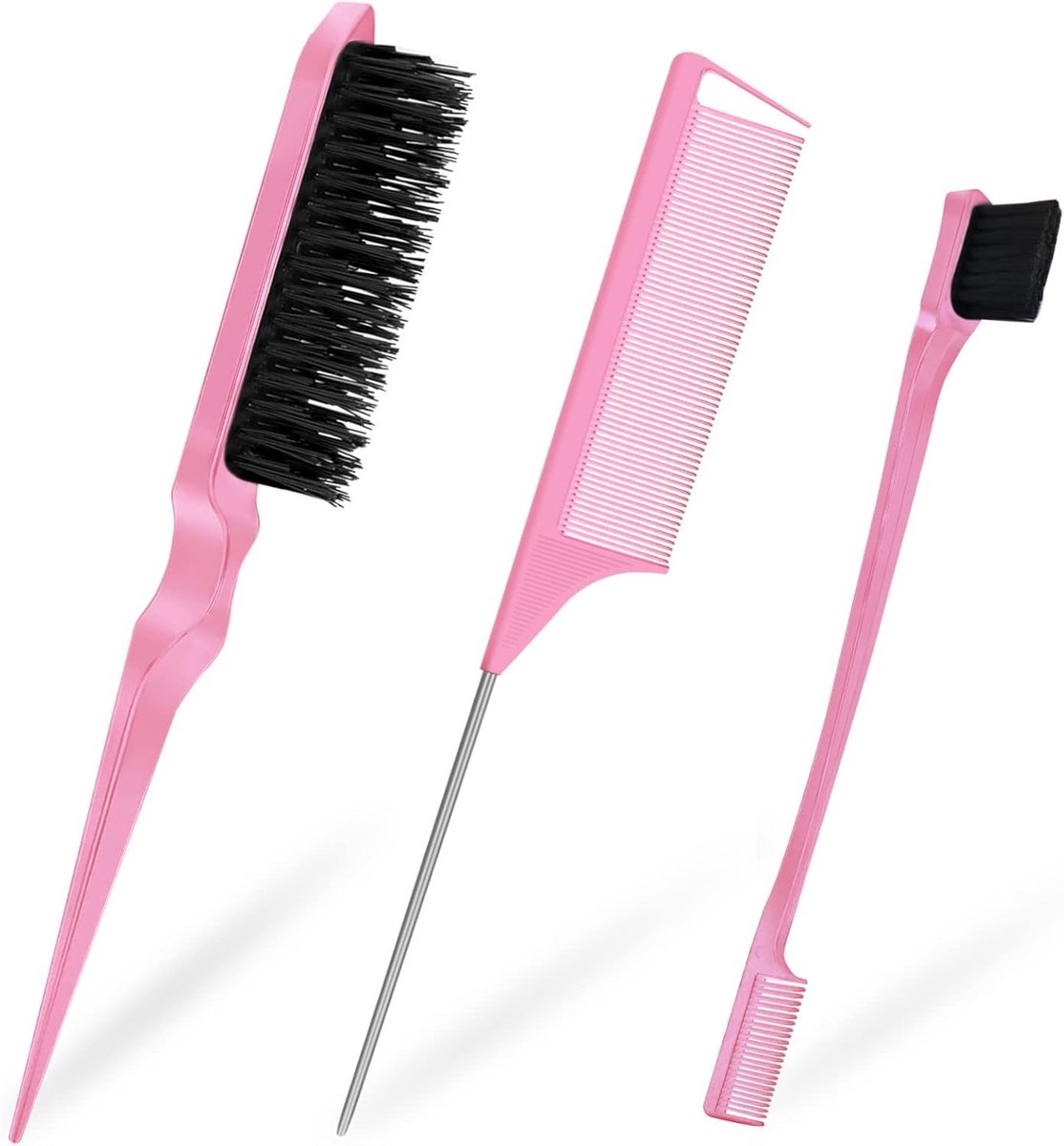 Sleek Bun Haarborstel Set van 3 - Edge Brush voor Vlechten en Haarstyling voor Dames en Kinderen