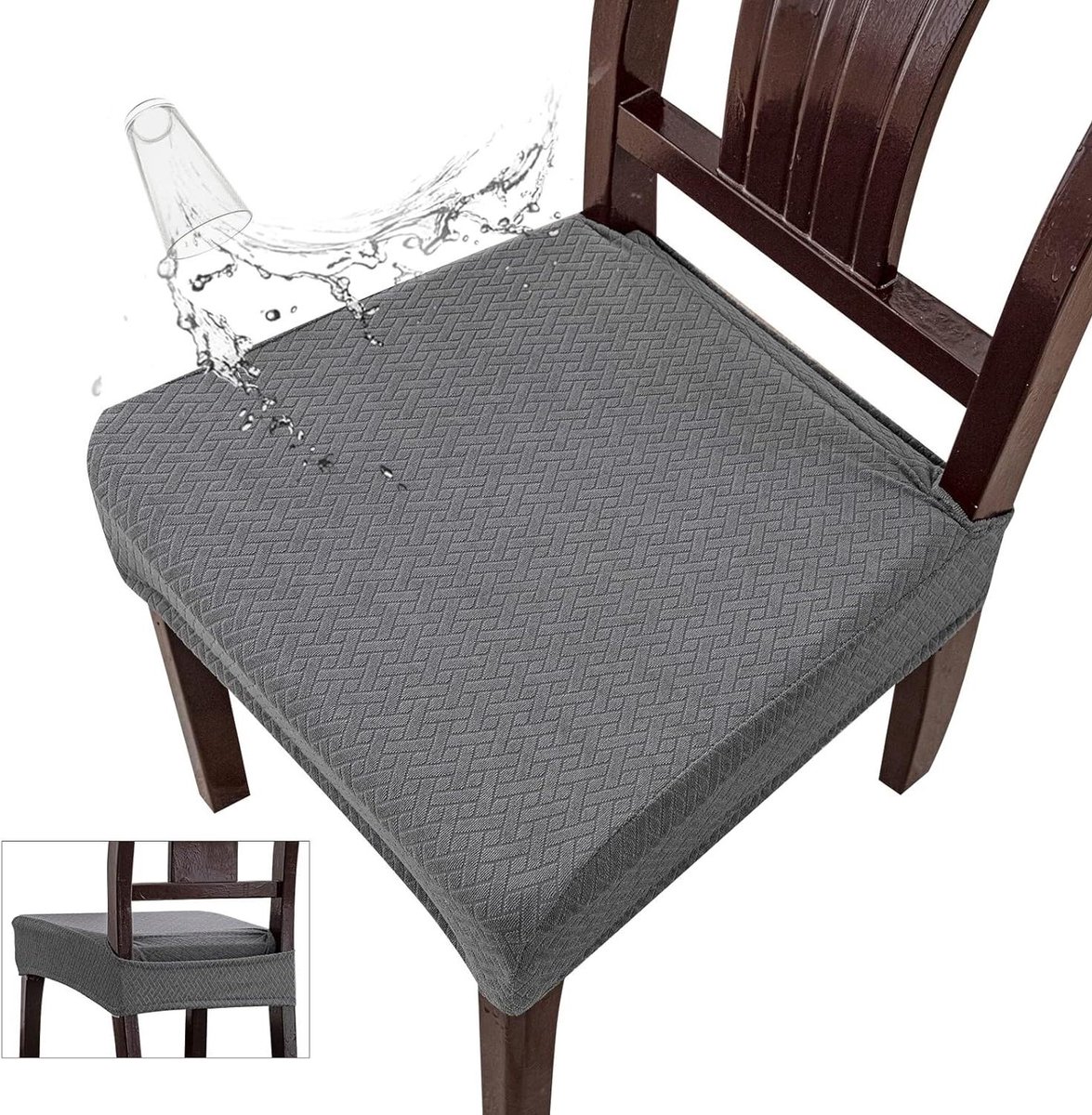 Stoelhoezen Eetkamerstoel - Stoelbekleding Keukenstoel - Meubels Vernieuwen - Waterdicht Ademend - 4 stuks - Donkergrijs