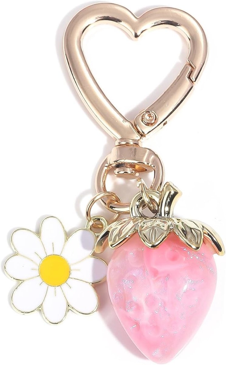 Schattige Aardbei Sleutelhanger, Kawaii Hart en Daisy Sleutelhanger, Leuke Accessoire voor Meisjes en Vrouwen
