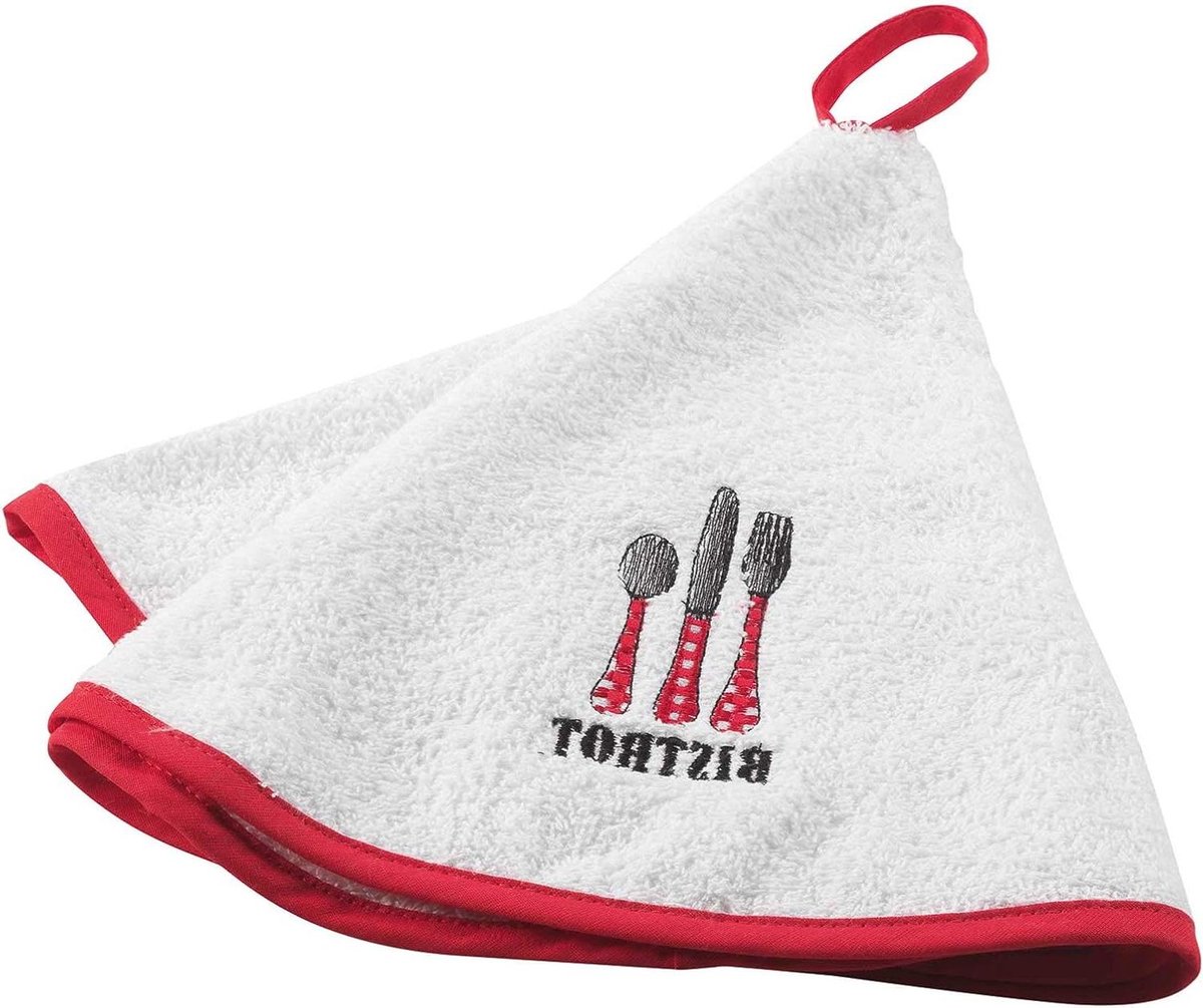 Ronde Handdoek - Keukendoek Spons - Keuken Gebruik - Geborduurde Spons - 60 cm Diameter - Rood