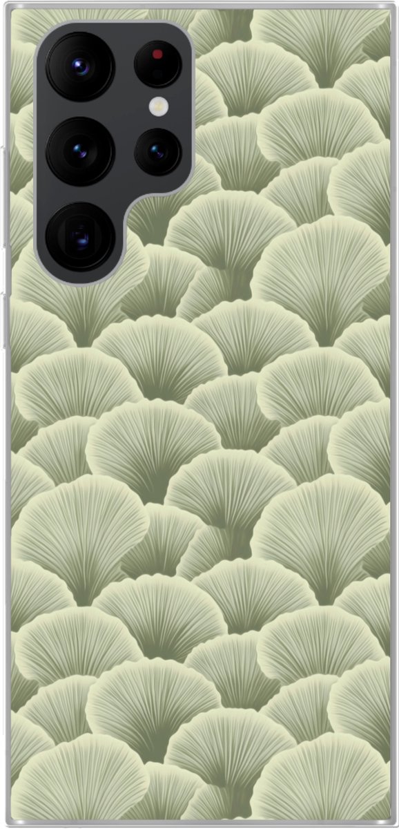 Telefoonhoesje Geschikt voor Samsung Galaxy S22 Ultra hoesje - Waaier - Blad - Groen - Siliconen Telefoonhoesje Telefoonhoesje