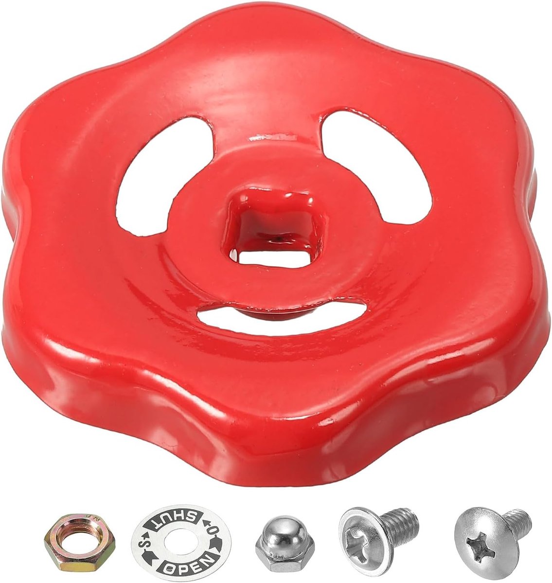 Outdoor Faucet Handle Square Stem Hole 7x7mm - Cast Iron Faucet Round Wheel Handle Replacement - Water Spigot Handle with Screws Spacer - Rood