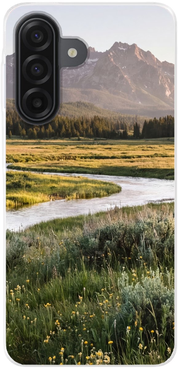 Telefoonhoesje Geschikt voor Samsung Galaxy A17 hoesje - Berglandschap - Rivier - Bos - Siliconen Telefoonhoesje Telefoonhoesje