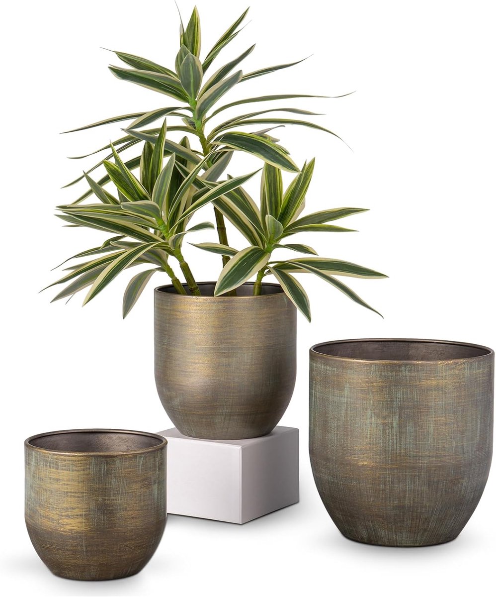 Set van 3 Bloempotten van Gegalvaniseerd Staal - Perfect voor Moderne Decoratie en Planten - Decoratieve Zink - Voor Binnen en Buiten Gebruik - 16.5 cm/13.5 cm/12 cm - Groene Kleur