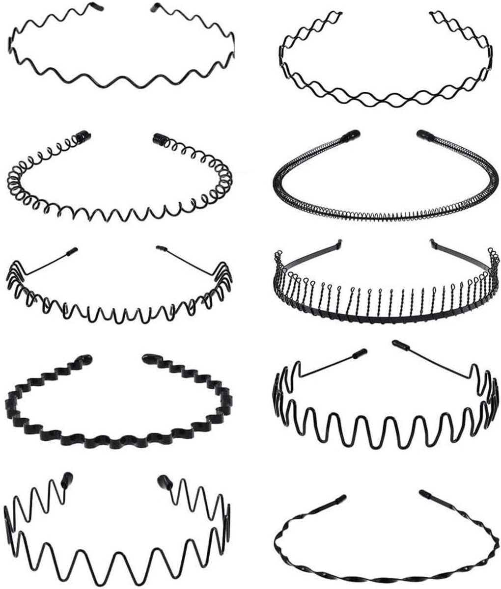 10 Stuks Zwarte Metalen Haarbanden - Non-slip, Elastisch en Geschikt voor Sport, Yoga en Casual Stijl voor Dames, Heren en Tieners