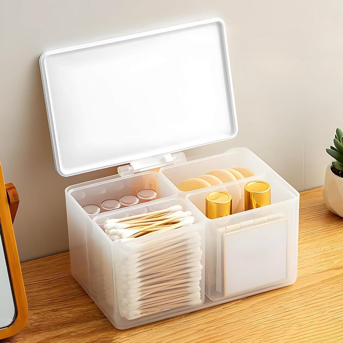 Make-up Organizer - Opbergdoos Watten - Badkamer Organiseren - Vochtbestendig Deksel - 19 x 12 x 10 cm - Transparant