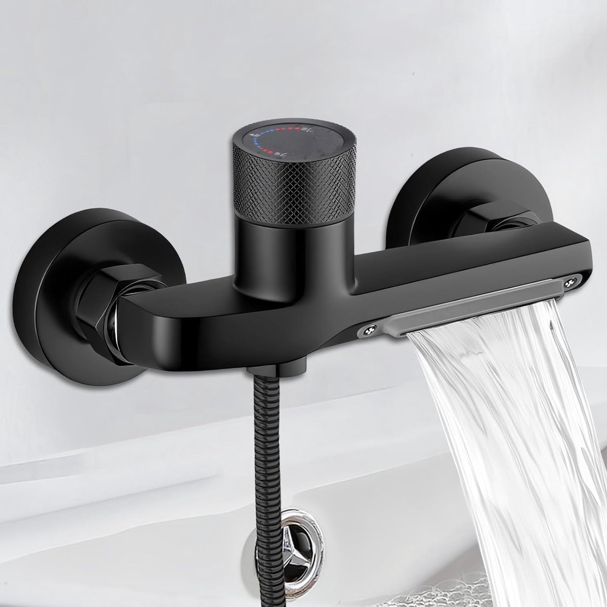 Elegante Waterfall Badkraan met Watervaluitloop, Twee Functies, Zwart, Voor Muurmontage en Douchegebruik