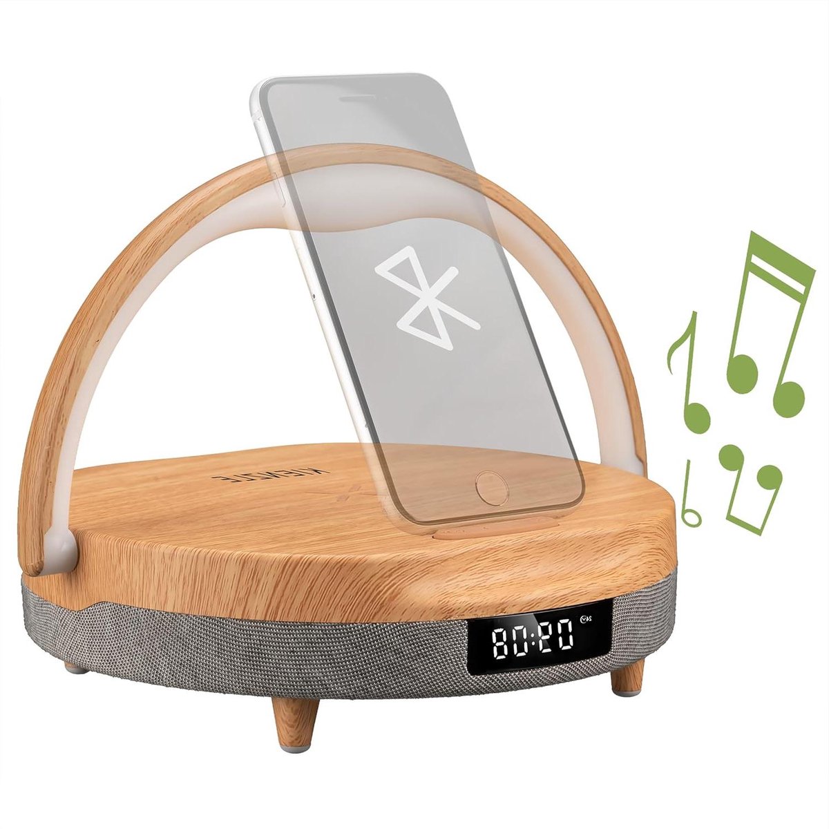 LED Wekker - Nachtlamp Speaker - Ochtend Routine - Draadloos Laden - 10W - Houtlook