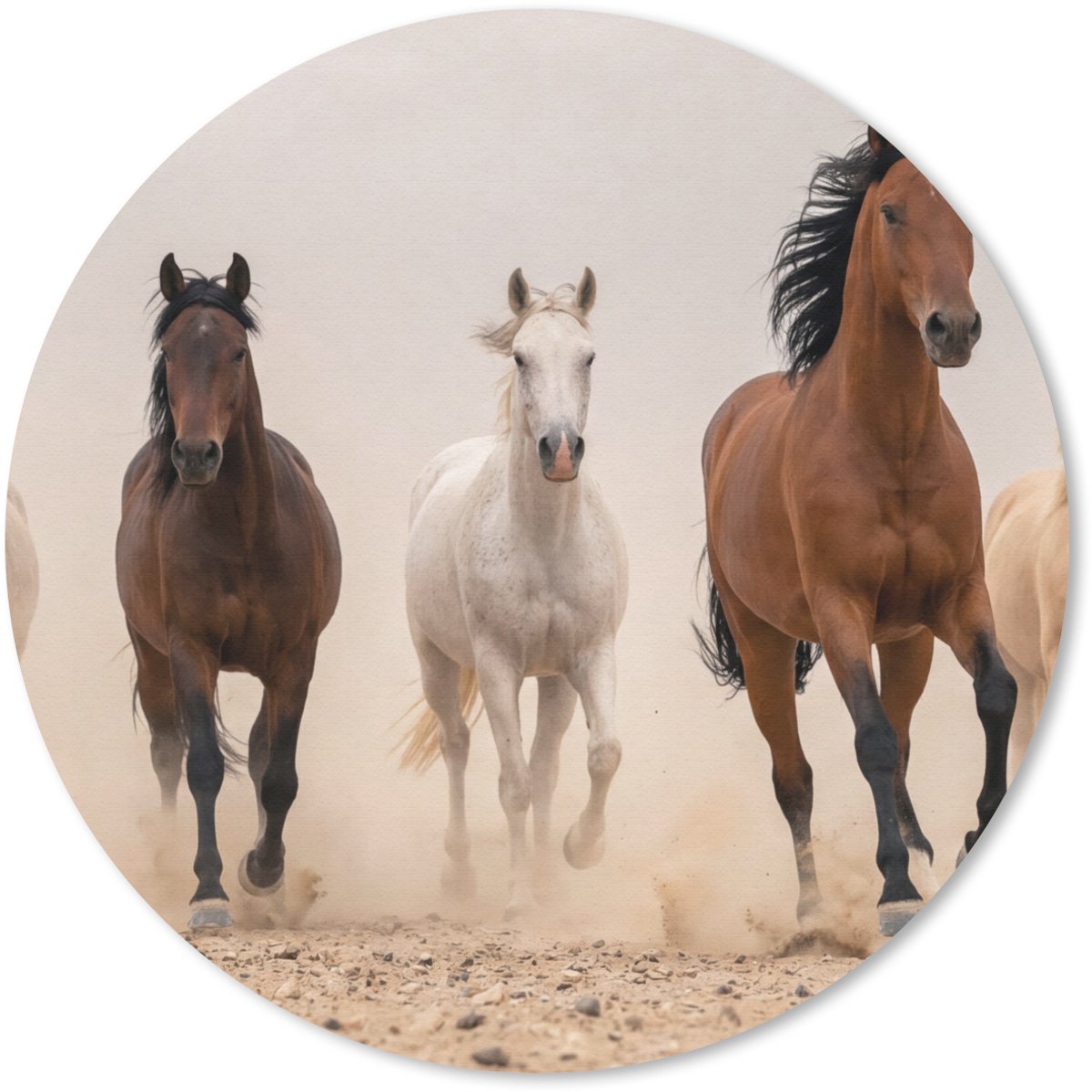 Muismat rond 40x40 cm - Mousepad Kudde paarden - Stofwolk - Bruin - Zwart - Ronde muismatten