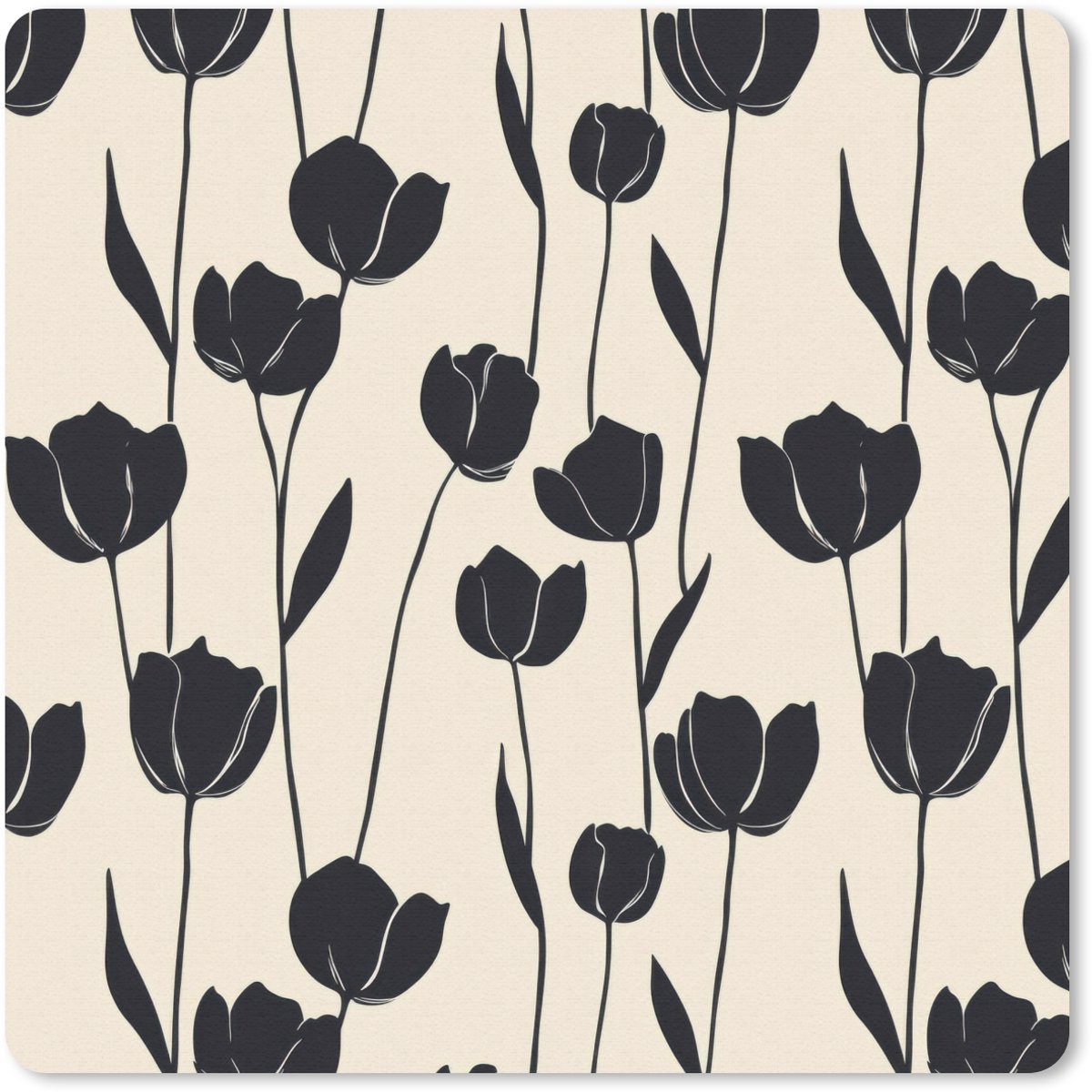Muismat 20x20 cm - Mousepad Tulpen - Patroon - Zwart - Muismatten