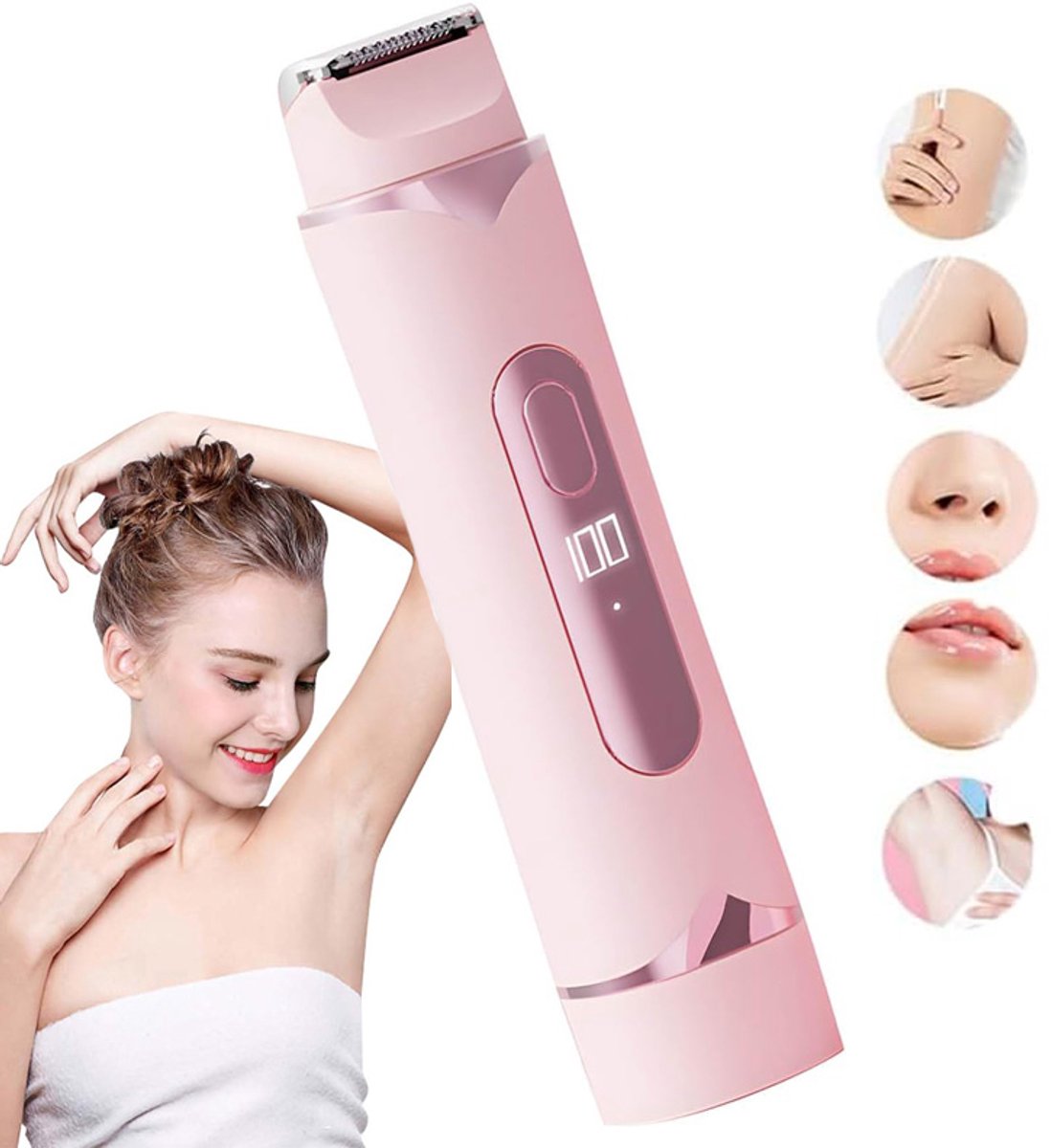 2-in-1 Ladyshave - Bikinitrimmer Vrouwen - Elektrisch Scheerapparaat voor Lichaam, Gezicht - Oksels - Dubbele Scheerkop - Wet & Dry - IPX7 Waterdicht