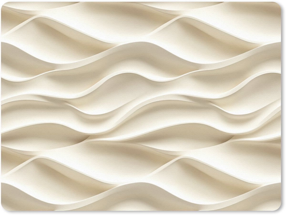 Muismat 12x10 cm - Mousepad Lijnen - Golvend - Crème - Muismatten