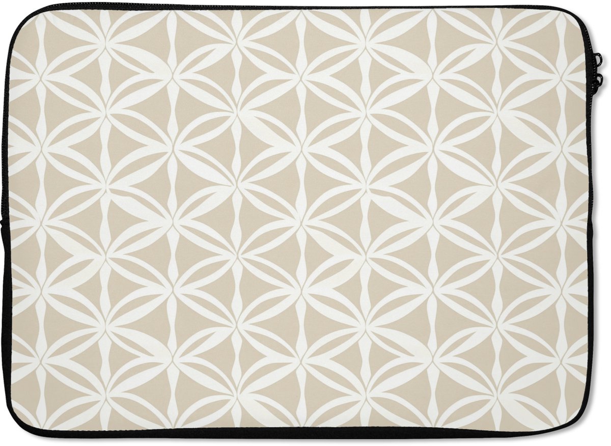 Laptophoes 14 inch - Motief - Modern - Beige - Laptop sleeve - Binnenmaat 33x23 cm - Zwarte achterkant