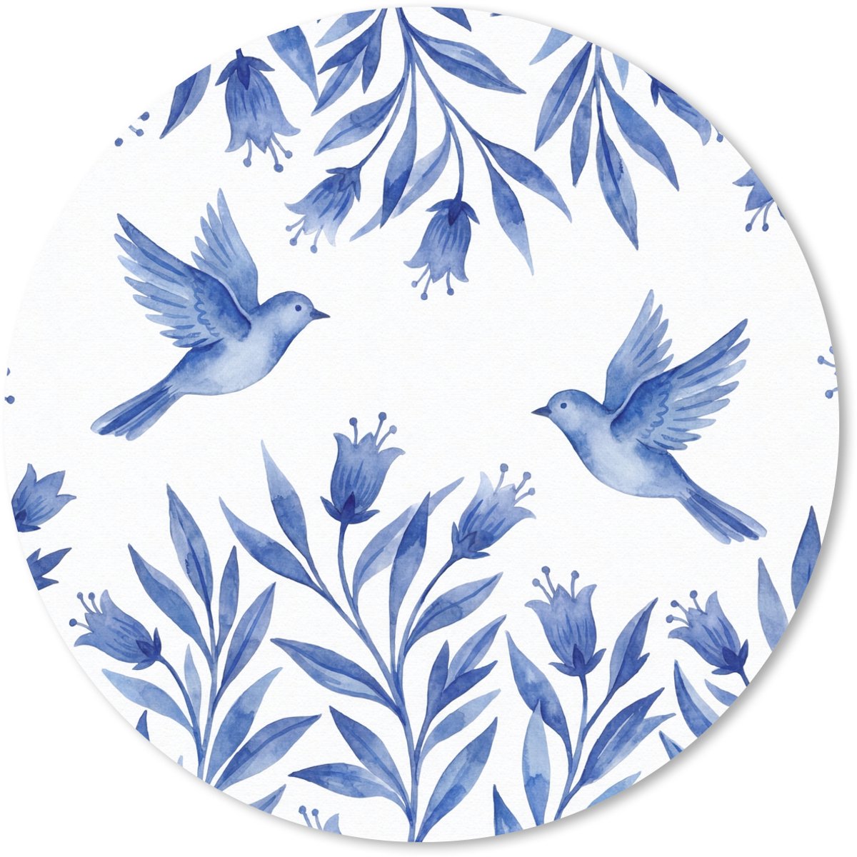 Muismat rond 20x20 cm - Mousepad Modern - Vogels - Delfts - Blauw - Ronde muismatten