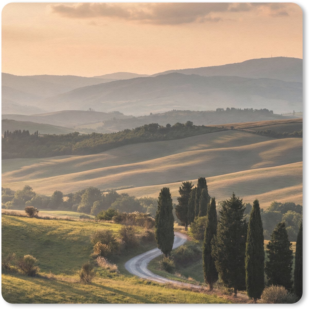 Muismat 30x30 cm - Mousepad Toscaans - Landschap - Heuvels - Muismatten