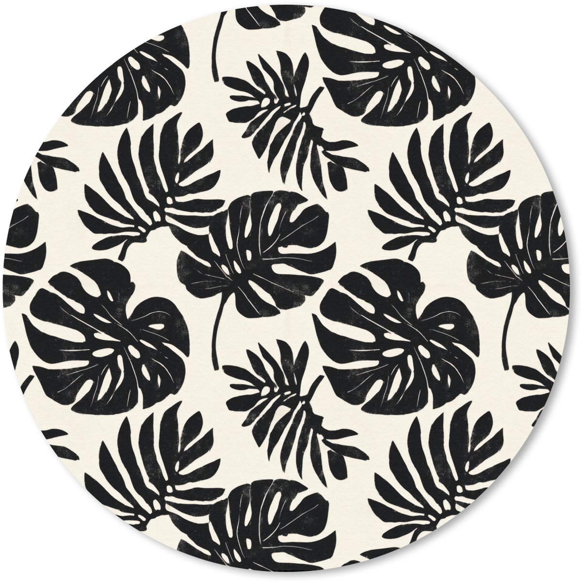 Muismat rond 40x40 cm - Mousepad Modern - Monstera - Zwart - Ronde muismatten