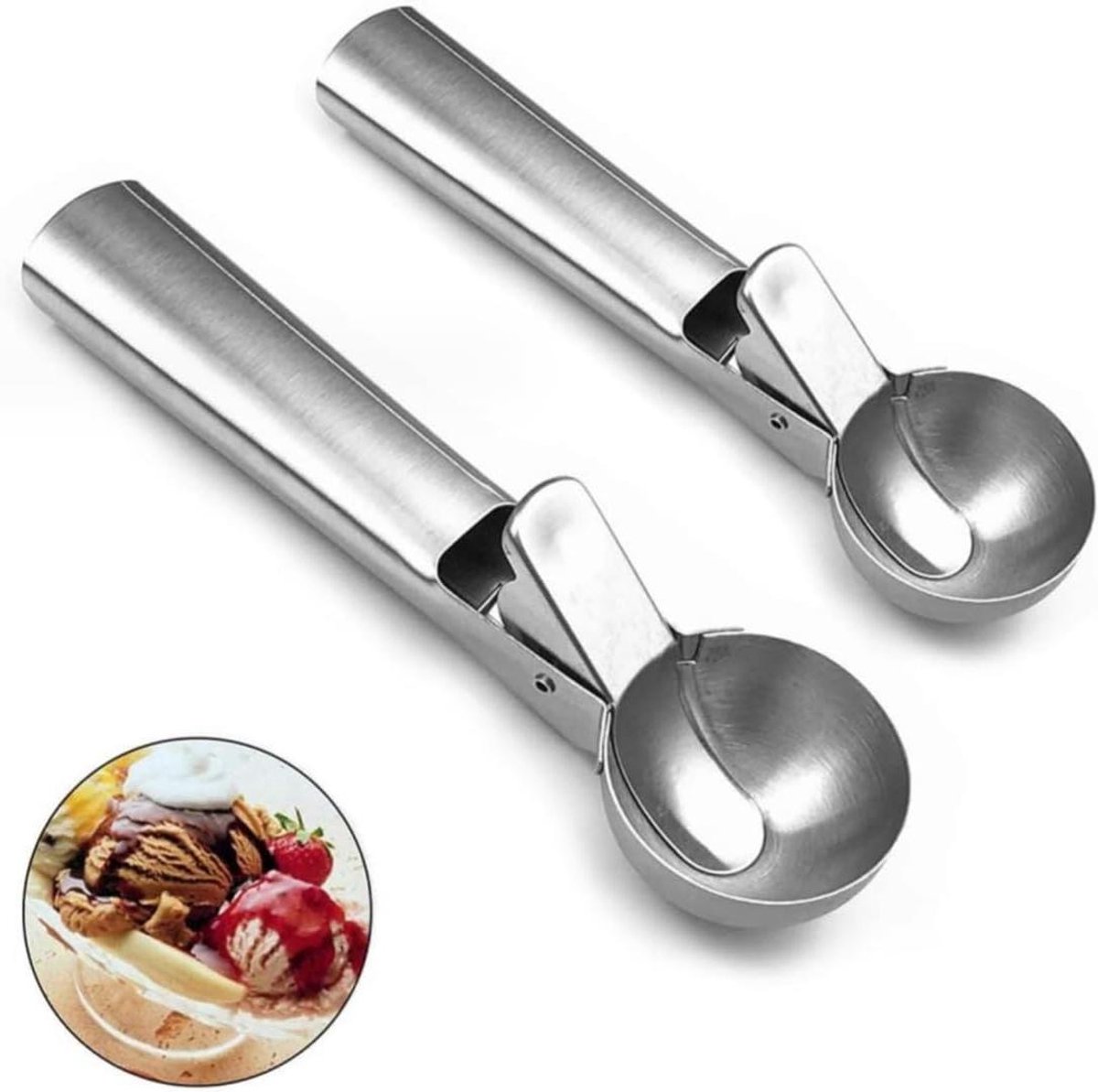 IJsschep - Schep IJs - Desserts Serveren - Duwbaar Schepkopontwerp - 1 stuk - Zilver