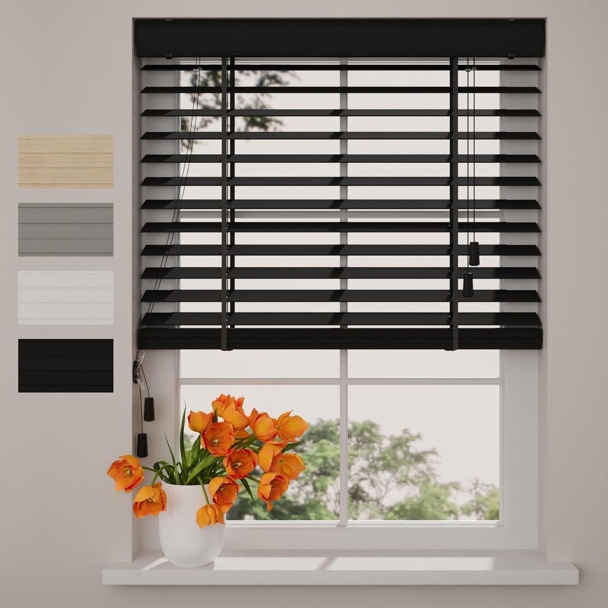 Houten Jaloezieën - Bamboe Blinds - Licht Reguleren - Natuurlijke Houtnerf - 200 x 175 cm - Zwart
