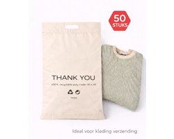 Verzendzakken voor kleding - verzendzakken groot formaat - verzendzakken webshop - 55cm x 40cm - handvat - XL - 100% recycleerbaar - buitenzak - Vinted - "Thank you" - 50 stuks
