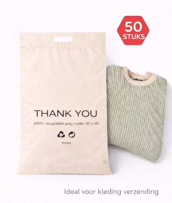 Packsmart - sacs d'expédition pour vêtements - poignée - sac extérieur de bordereau d'expédition - Vinted - "Merci" - 100% recyclable - 600mm x 450mm - 50 pièces