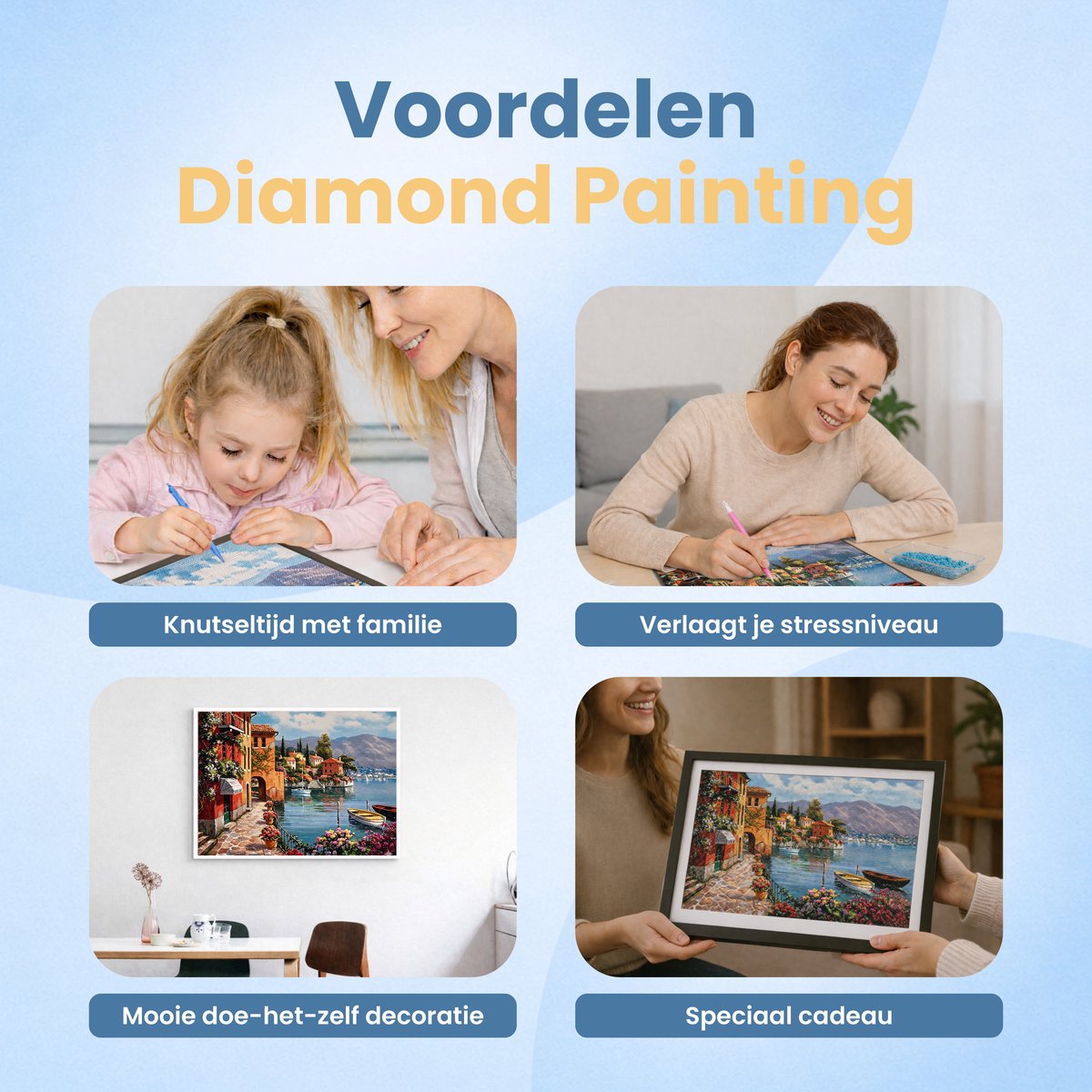 Rubye® Diamond Painting Volwassenen - Diamond Painting Kinderen - Diamond Painting Pakket Volledig - Italiaanse Kust - 40x30cm — afbeelding 7