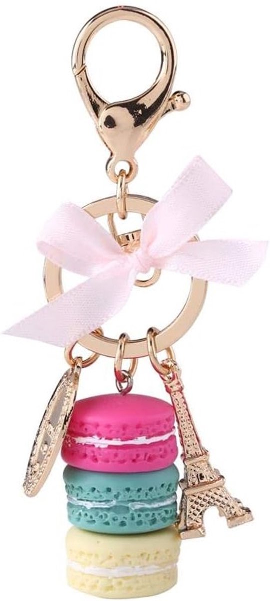 Kleurrijke Sleutelhangers met Eiffeltoren en Macarons - Metalen Tascharms voor Vrouwen en Meisjes