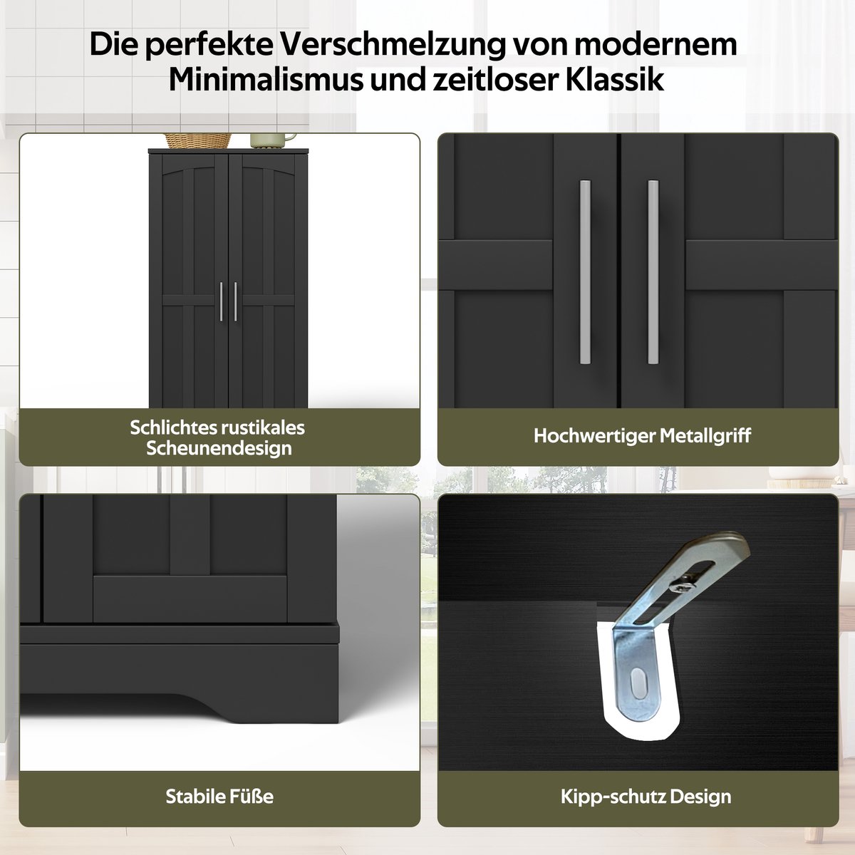Intebiki keukenkast - keukeneiland - buffetkast - keukenkast organizer - 120 x 60 x 40 cm – met led – opbergkast – met verstelbare planken en deurrekken – geschikt voor de keuken, eetkamer of woonkamer – apothekerskasten – zwart — cadeau in Cadeau-ideeën - foto 3