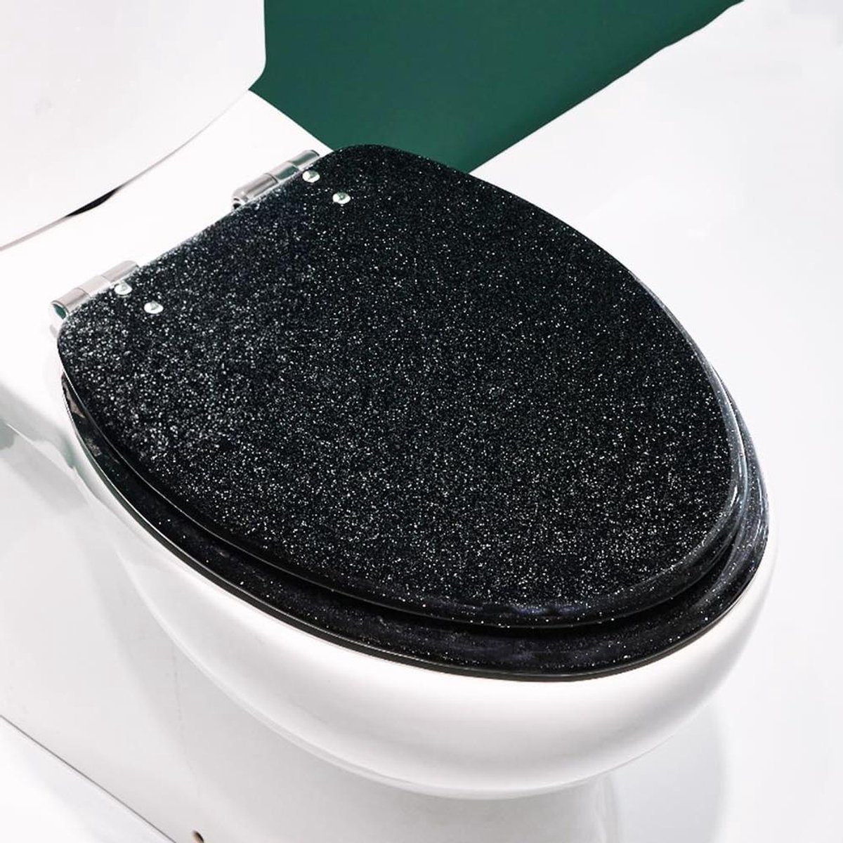 Glitter Toiletbril - Zachte Sluiting - Badkamer Vernieuwen - Quick Release - Langwerpig Model - Zwart