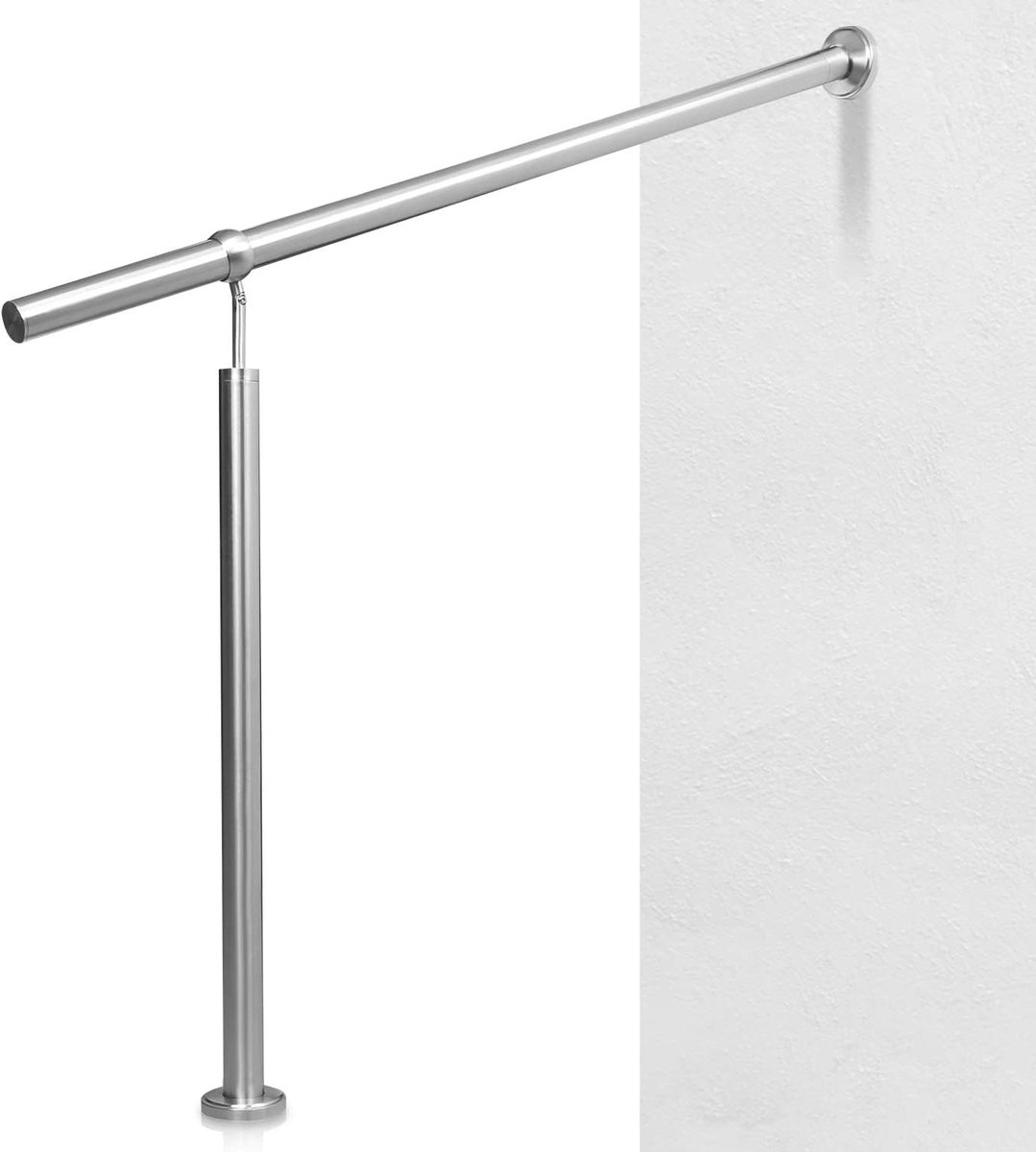 Roestvrijstalen Leuning - Trapleuning Wandmontage - Veilige Ondersteuning - Hoek Instelbaar - 160 cm Lengte - Zilverkleurig