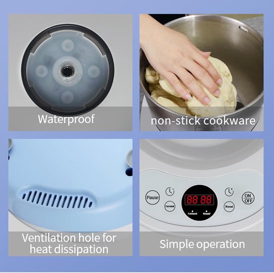 Deegkneedmachine - Keukenmixer - Deeg Maken - Touchscreen Bediening - 5 Liter Kom - Blauw — afbeelding 4