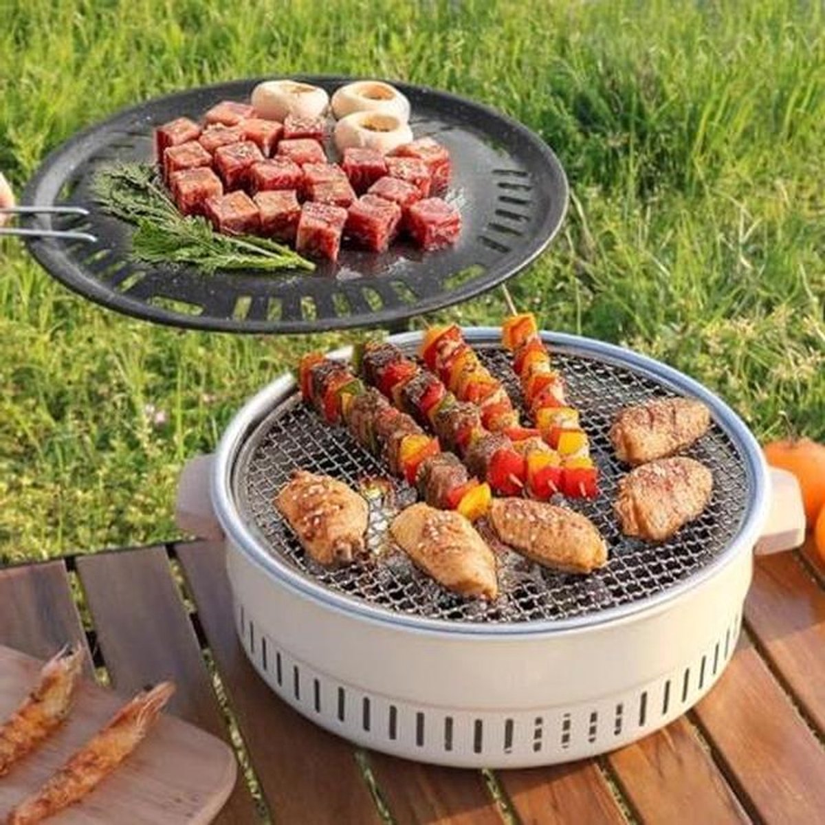 Roestvrijstalen Grill - Mini BBQ - Buiten Koken - Draagbaar Ontwerp - 37 cm Diameter - Zilver