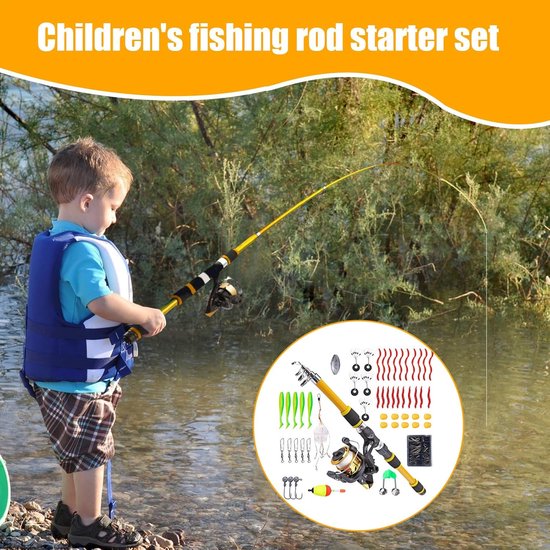 Vishengel set voor kinder - 1.8m telescopisch - draagbare mini-vishengel - Hengel- en molenset voor kinderen - voor jongeren, skiën, varen, baarsvissen, forelvissen, jongens, meisjes, reizen, kamperen, wandelen - geel van Merkloos — afbeelding 4