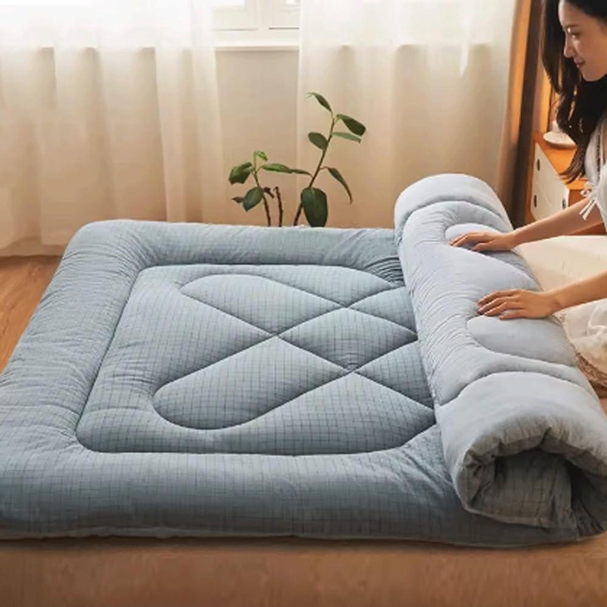 Opvouwbare Matras - Japanse Vloerbedekking - Comfortabel Slapen - Ademend Katoen - 90x200 cm - Grijs