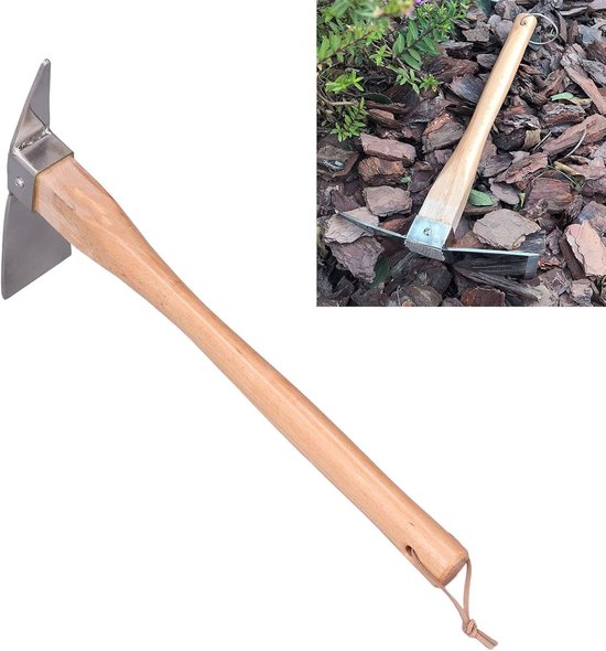 Pikhouweel Schoffel - Tuinbeitel Graafgereedschap - Bodem Losmaken - Dubbelkoppig Roestvrij Staal - 38.5 cm - Zilver — afbeelding 2
