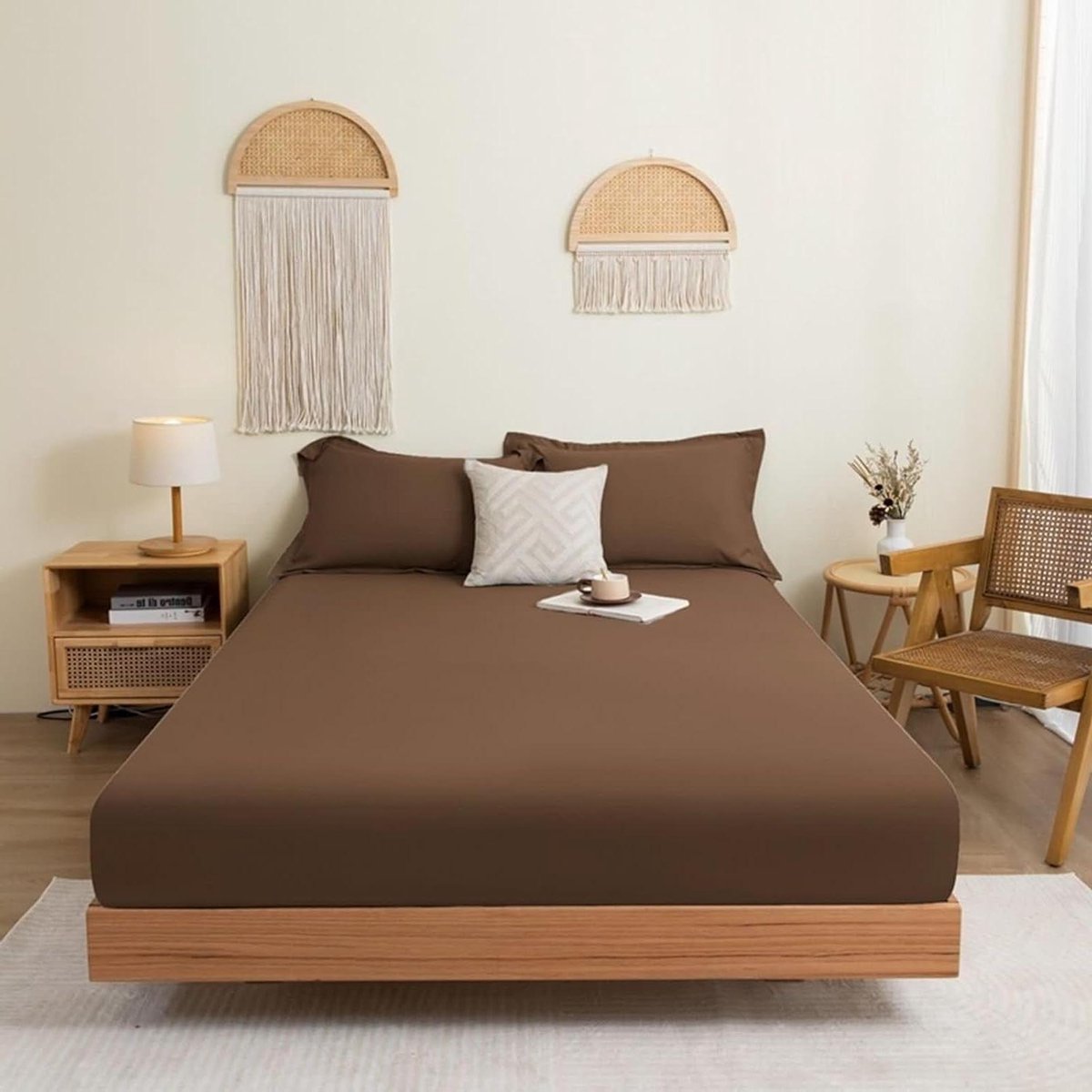 Hoeslaken - Beddengoed - Slaapkamer Comfort - Ademend Katoen - 180x220cm - Bruin