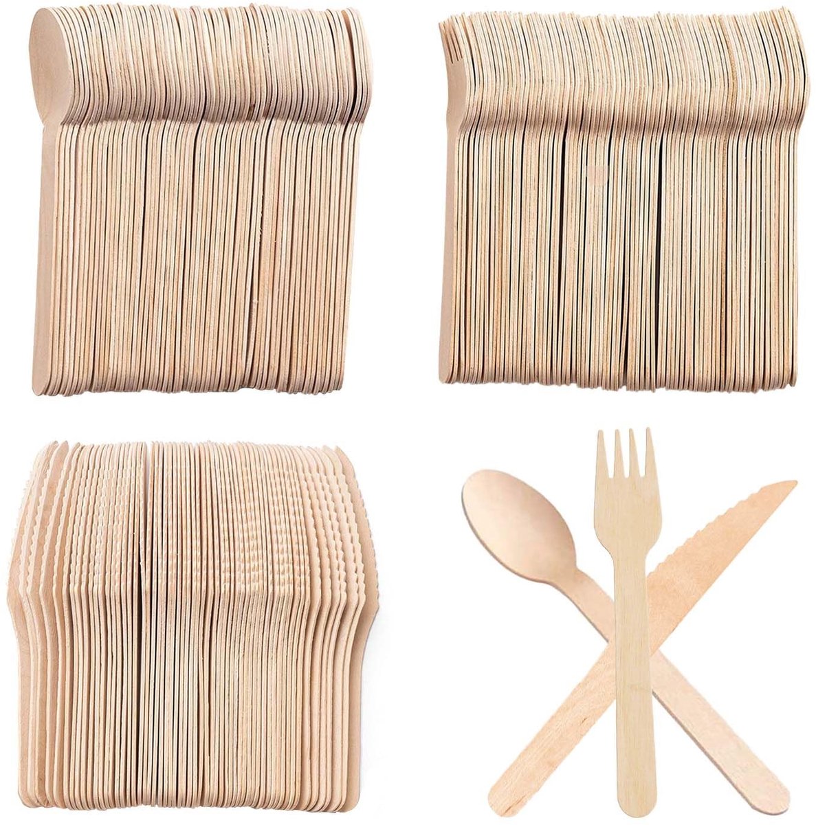 Dailygoods - Dailygoody - Wegwerp houten bestek - 300 stuks - Biologisch afbreekbaar - Perfect voor feesten - Houten messen vorken lepels - Ideaal voor bruiloften