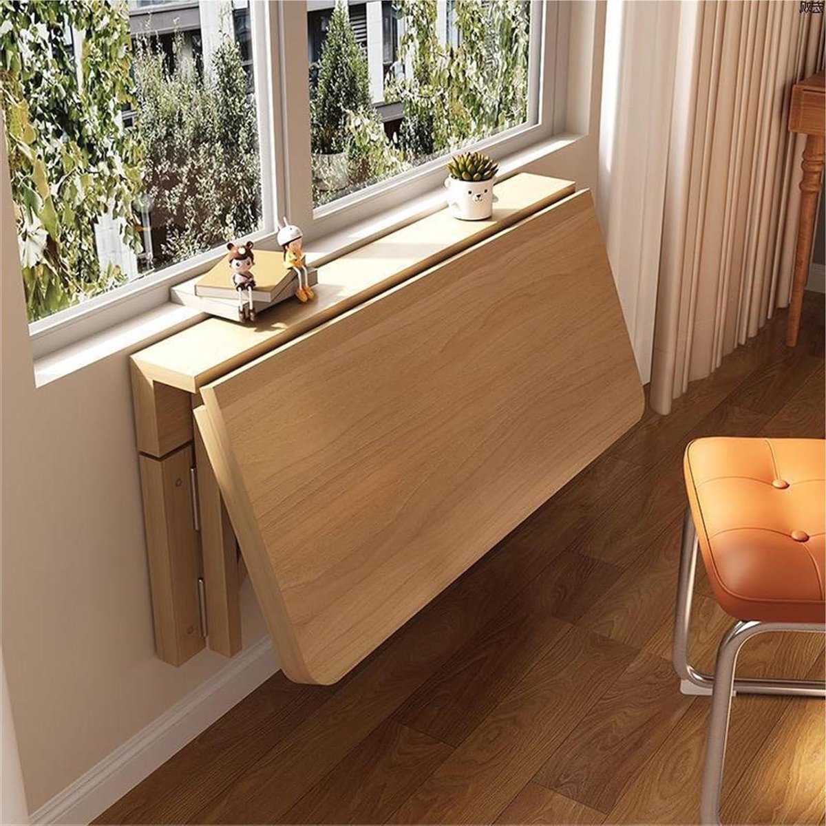 Opvouwbare Wandtafel - Klappertafel Bureau - Ruimte Besparen - Massief Houten - 60 x 120 cm - Natuurlijk