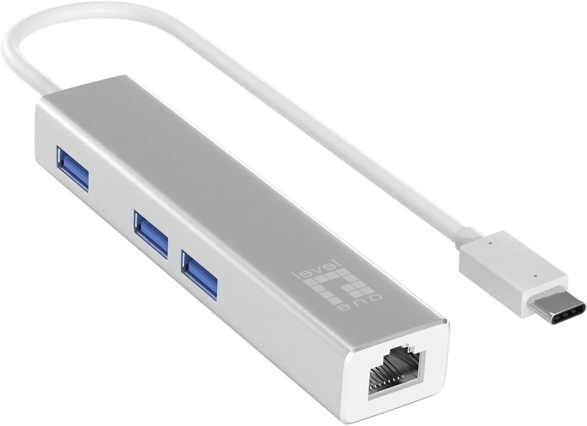 Netwerkadapter Hub - USB-C Ethernet - Internet Verbinding - Drie USB 3.0 poorten - 1000 Mbps - Zwart
