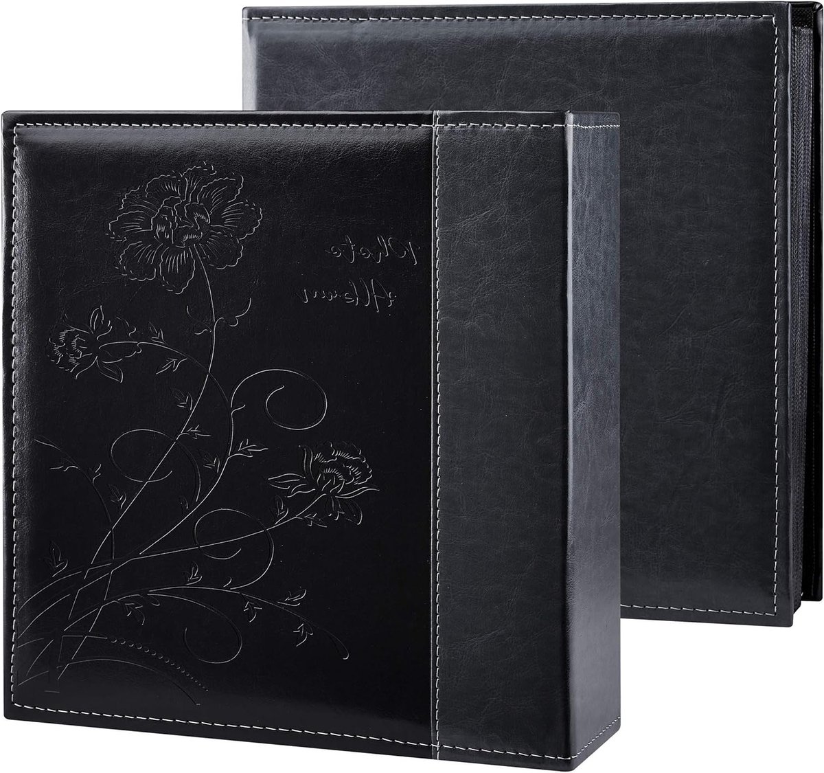 Fotoalbum voor 600 foto's - Extra grote leren opbergcase voor bruiloften en familiefoto's, geschikt voor 10x15 cm foto's in liggende en staande indeling (Zwart)