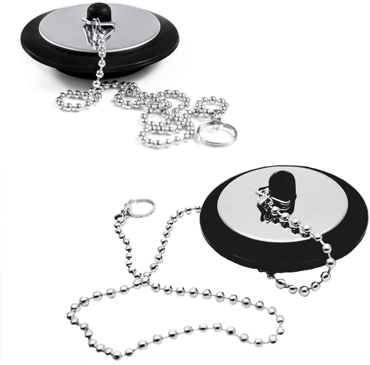 Dailygoods - Dailygoody - Universele Badplug - Afvoerstopper Vervanging - Duurzaam Rubber - Zwart - Gootsteenplug - Inclusief Roestvrijstalen Ketting - Geschikt vo