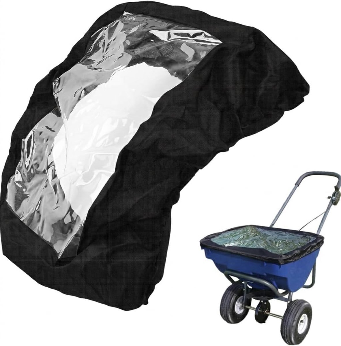 Strooiwagen regenhoes - regenhoes voor de P20-5010 zaaimachine - 400D waterbestendig - met HD transparant venster - Universeel - windbestendige elastische zoom - meststofstrooier regenhoes - Luxe - 21.6x16.2x2in - zwart
