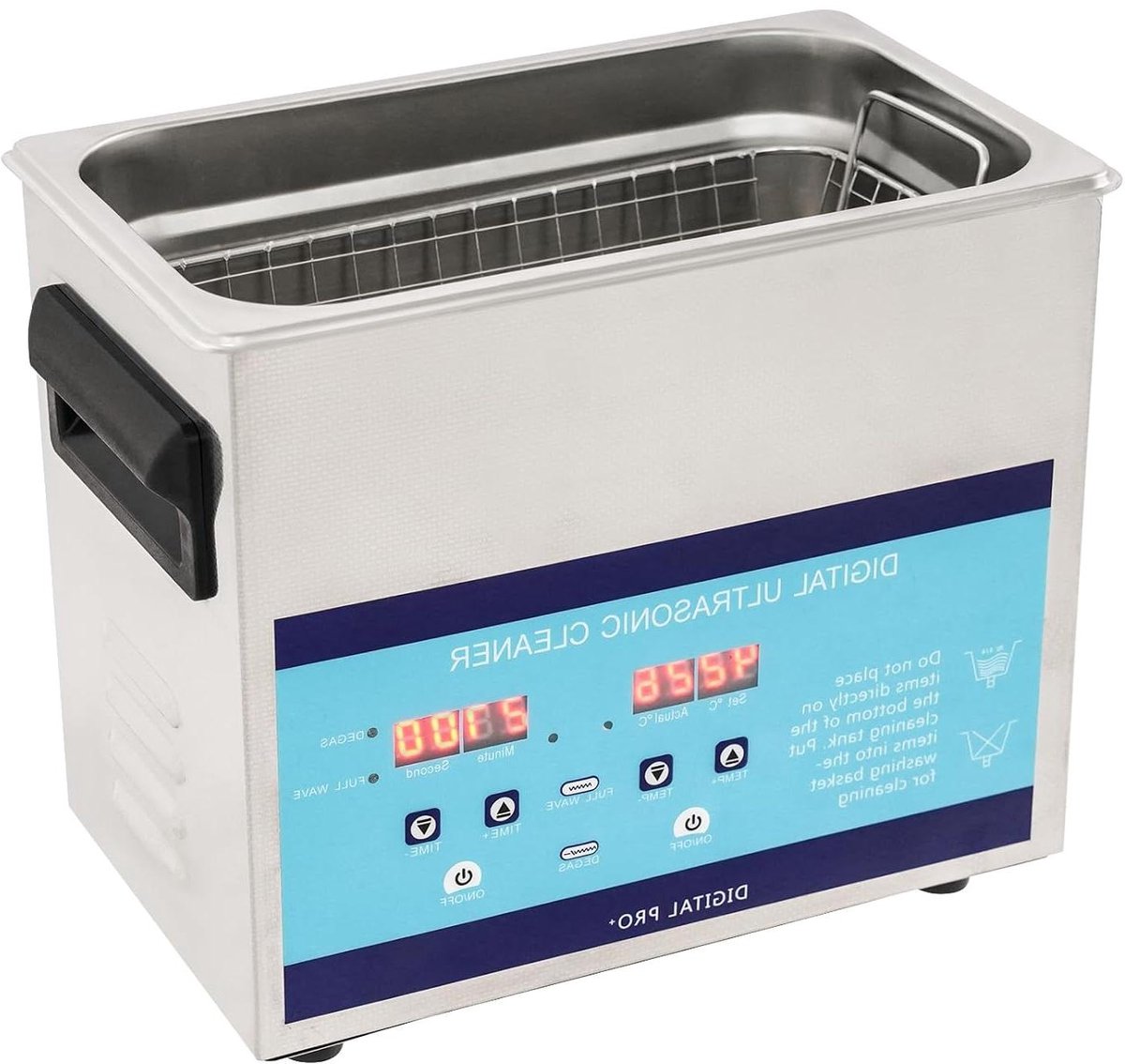 Ultrasoon Reiniger - Schoonmaakapparaat - Dieptereiniging Voorwerpen - Instelbare Temperatuur - 3 Liter - Zilver Blauw