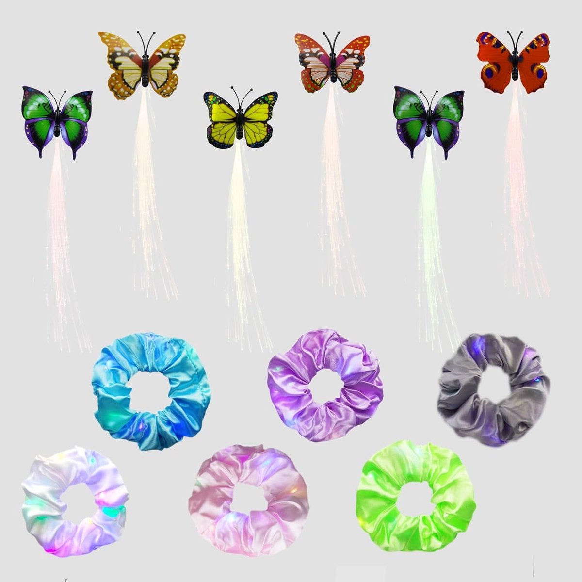 Set van 6 Kleurige Chiffon Scrunchies met LED Verlichting - Elastische Haaraccessoires voor Sport, Feest en Verjaardag