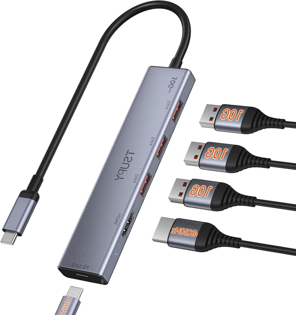 USB C Hub - Netwerk Adapter - Snelle Data Transfer - Gigabit Ethernet - 3 Poorten - Aluminium